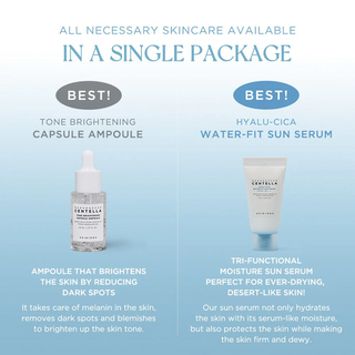SKIN1004 tone brightening capsule ampoule and hyalu-cica water-fit sun serum