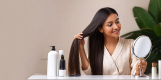 woman holding her hair