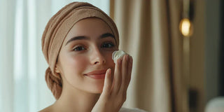 woman applying cream on her cheek