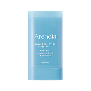 Arencia Cloud Sun Stick SPF50+ PA++++ 18g Korean sunscreen with Hyaluronic Acid, Ceramide and Cica-PDRN for hydrating UV protection, sebum control and a silky matte finish in UAE.