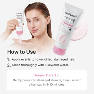 Medicube Rosemary PDRN Damage Care Hair Mask 200ml with PDRN, Rosemary and 31 amino acids and proteins for damaged, frizzy, brittle hair, breakage and split-end care in UAE.