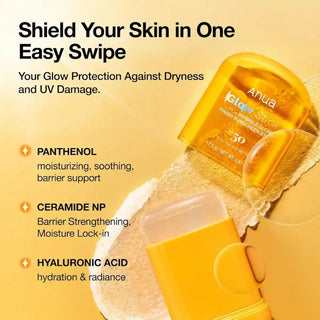 Anua Invisible Glow Finish Sunscreen Stick SPF50+ PA++++ 18g hydrating Korean sun stick with Panthenol, Ceramide and Hyaluronic Acid for no-white-cast dewy UV protection in UAE.