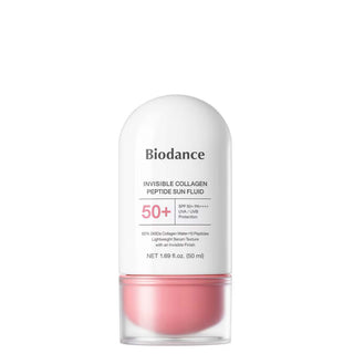 Biodance Invisible Collagen Peptide Sun Fluid SPF50+ PA++++ 50ml with 62% Collagen Water, 243Da Collagen and 10 Peptides for lightweight invisible UVA UVB protection and hydrated firm-looking skin in UAE.