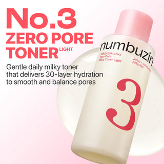 Numbuzin No.3 Bifida Bakuchiol Zero Pore Milky Toner Light 200ml with Bifida, Galactomyces, Bakuchiol and Kojic Acid for pore refining, hydration and sensitive skin care in UAE.