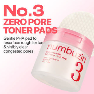 Numbuzin No.3 Bifida Bakuchiol Exfoliating Toner Pads 70EA with PHA, LHA and Kojic Acid for pore care, blackheads and smoother skin in UAE.