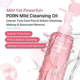 Medicube PDRN Mild Cleansing Oil 195ml with PDRN, Niacinamide and Ceramide NP for gentle makeup, sunscreen, excess sebum and impurity removal in UAE.