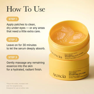 Arencia Retinal Boosting Eye Mask 60 hydrogel eye patches with Retinal and Collagen for firming, lifting, hydration, and smoother under-eyes available in UAE.