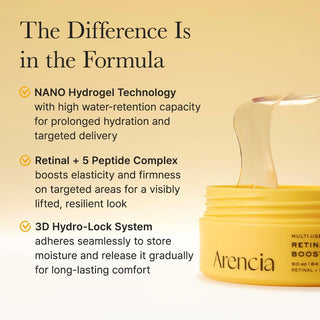 Arencia Retinal Boosting Eye Mask 60 hydrogel eye patches with Retinal and Collagen for firming, lifting, hydration, and smoother under-eyes available in UAE.