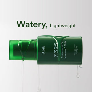 Abib Clear Spot Serum 7.325 Pump 30ml with 7% Azelaic Acid, 0.325% Sea Moss, Succinic Acid and LHA for blemishes, redness and clearer-looking skin in UAE.