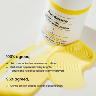 Biodance Radiant Vita Niacinamide Cream 50ml with 5% Niacinamide, 55% Pineapple Water and Glutathione for dark spots, uneven skin tone, hydration and radiant-looking skin in UAE.