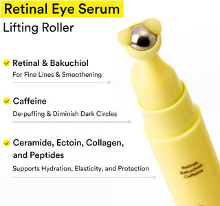 Abib Retinal Eye Serum Lifting Roller 15ml with Retinal, Bakuchiol and Caffeine cooling metal applicator for fine lines, puffiness, dark circles and firmer-looking under-eyes in UAE.