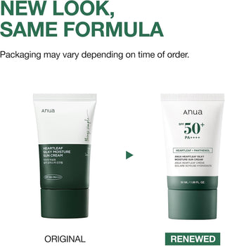 Anua Heartleaf Silky Moisture Sun Cream SPF50+ PA++++ 50ml Korean hydrating sunscreen with Heartleaf and Panthenol for daily UV protection and a smooth finish in UAE.