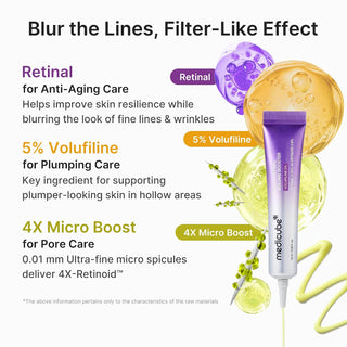 Medicube Vita A Retinal Volume Booster Serum 15ml with 0.15% Retinal, 5% Volufiline, 4X Retinoid Complex and micro-spicules for wrinkles, pores, firmness and plumper-looking skin in UAE.