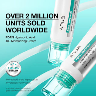 Anua PDRN Hyaluronic Acid 100 Moisturizing Cream 60ml Korean face moisturizer with salmon PDRN, collagen, squalane and multiple hyaluronic acids for deep hydration, plumping and radiant skin in UAE.