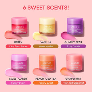 LANEIGE Lip Sleeping Mask Sweet Candy 20g Korean overnight lip treatment with Berry Fruit Complex, Vitamin C, Coconut Oil, Shea Butter, and Murumuru Butter for dry, soft, and hydrated lips in UAE.
