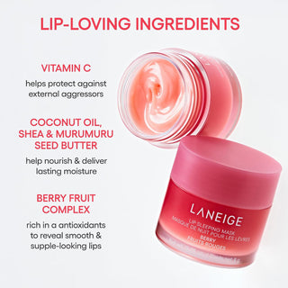 LANEIGE Lip Sleeping Mask Sweet Candy 20g Korean overnight lip treatment with Berry Fruit Complex, Vitamin C, Coconut Oil, Shea Butter, and Murumuru Butter for dry, soft, and hydrated lips in UAE.