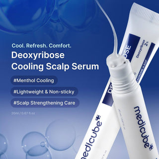 Medicube Deoxyribose Scalp Serum 20ml with 2% Deoxyribose, Biotin, EGF-associated peptides and Caffeine for fuller-looking hair, root volume and scalp care in UAE.