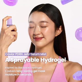 Biodance Caviar PDRN Jelly Serum Mist 50ml with 76% Caviar Water, 1,000 ppm Salmon PDRN and Hyaluronic Acid for deep hydration, plumping and radiant glass skin in UAE.