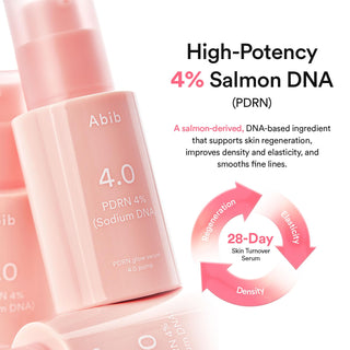Abib PDRN Glow Serum 4.0 Pump 30ml with 4% Salmon DNA PDRN, six peptides, Hyaluronic Acid and Collagen for firming, elasticity, skin density and radiant-looking skin in UAE.