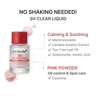 Medicube 3H Overnight Drying Lotion 20ml pink Calamine spot treatment with Salicylic Acid, Tea Tree and Centella for blemishes, excess oil and troubled skin in UAE.