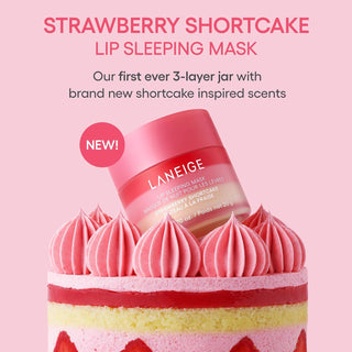 LANEIGE Lip Sleeping Mask Strawberry Shortcake 20g triple-layer Korean overnight lip treatment with Fresh Berry, Strawberry Cream and Vanilla Cake for soft, smooth and hydrated lips in UAE.
