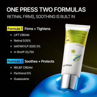 celimax The Vita-A Retinal Shot Tightening Dual Cream 50ml with 0.05% Retinal, 3% Matrixyl 3000, 5% Panthenol and 33,750 A-Shot for firming, fine-line and barrier care in UAE.