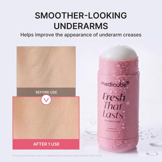 Medicube Fresh That Lasts Coconut & Rose Deodorant 83g with PDRN, Glutathione and Niacinamide for 24-hour odor control and underarm tone care in UAE.