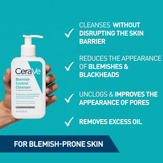 a hand holding CeraVe Blemish Control Face Cleanser for Blemish-Prone Skin 236mL product