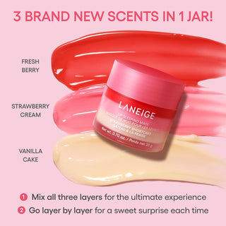 LANEIGE Lip Sleeping Mask Strawberry Shortcake 20g triple-layer Korean overnight lip treatment with Fresh Berry, Strawberry Cream and Vanilla Cake for soft, smooth and hydrated lips in UAE.