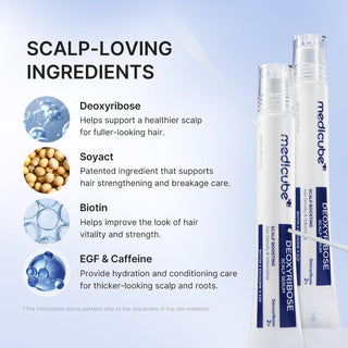 Medicube Deoxyribose Scalp Serum 20ml with 2% Deoxyribose, Biotin, EGF-associated peptides and Caffeine for fuller-looking hair, root volume and scalp care in UAE.