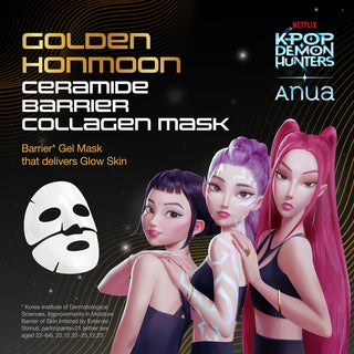 Anua Golden Honmoon Ceramide Barrier Collagen Mask 29g KPop Demon Hunters hydrogel sheet mask with Collagen, Ceramide and Panthenol for deep hydration and glowing skin in UAE.