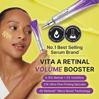 Medicube Vita A Retinal Volume Booster Serum 15ml with 0.15% Retinal, 5% Volufiline, 4X Retinoid Complex and micro-spicules for wrinkles, pores, firmness and plumper-looking skin in UAE.