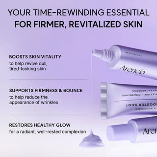 Arencia product packaging with text on a purple background