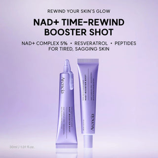 Arencia Nad+ Time-Rewind Booster Shot with text on a purple background