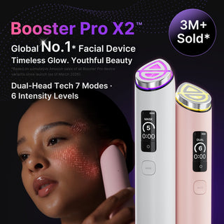Medicube AGE-R Booster Pro Pink 6-in-1 Korean facial beauty device with Booster, Air Shot, MC, Derma Shot, Sonic Vibration and LED care for glass skin, pores and facial definition in UAE.