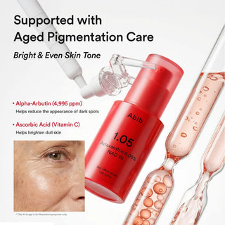 Abib Red Effect Serum 1.05 Pump 30ml with 1% NAD+, 0.05% Astaxanthin, Niacinamide and Alpha-Arbutin for antioxidant care, fine lines, firmness and radiant-looking skin in UAE.