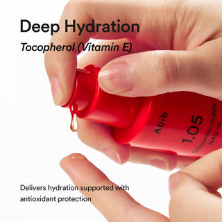 Abib Red Effect Serum 1.05 Pump 30ml with 1% NAD+, 0.05% Astaxanthin, Niacinamide and Alpha-Arbutin for antioxidant care, fine lines, firmness and radiant-looking skin in UAE.