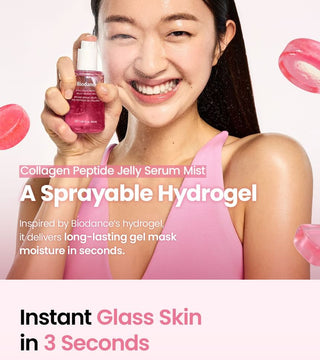 Biodance Collagen Peptide Jelly Serum Mist 50ml with 77% 243Da Collagen Water and 10 Peptides for hydrating, plumping and dewy glass skin in UAE.