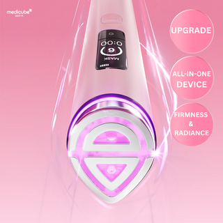 Medicube AGE-R Booster Pro Pink 6-in-1 Korean facial beauty device with Booster, Air Shot, MC, Derma Shot, Sonic Vibration and LED care for glass skin, pores and facial definition in UAE.