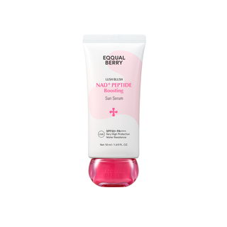 EQQUALBERRY Lush Blush NAD+ Peptide Boosting Sun Serum SPF50+ PA++++ 50ml water-resistant Korean sunscreen with NAD+, Peptides, Niacinamide, Collagen and Ceramide for lightweight UV protection and radiant skin in UAE.