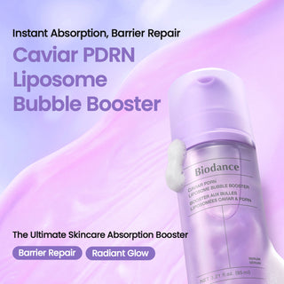 Biodance Caviar PDRN Liposome Bubble Booster 95ml Korean skin-prep booster with 67% Caviar Water, 1,000 ppm Salmon PDRN, Niacinamide and Ceramide for hydration, plumping and radiant glass skin in UAE.