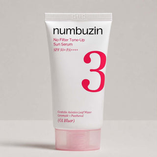 Numbuzin No.3 No Filter Tone-Up Sun Serum 01 Blur SPF50+ PA++++ 50ml beige Korean sunscreen for pore blurring, semi-matte tone-up and daily UV protection in UAE.