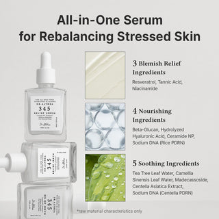 Dr. Althea 345 Relief Serum 30ml Korean calming serum with PDRN, Ceramide NP, Panthenol, Tea Tree Leaf Water and Niacinamide for sensitive, dehydrated and blemish-prone skin in UAE.