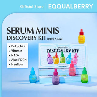 EQQUALBERRY 5-in-1 mini serum bundle set 5x10ml with Bakuchiol, Vitamin Illuminating, Aloe PDRN, Hyaltoin and NAD+ Peptide serums in UAE.
