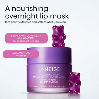 LANEIGE Lip Sleeping Mask Gummy Bear 20g Korean overnight grape-candy lip treatment with Berry Fruit Complex, Coconut Oil, Shea Butter and Murumuru Butter for dry, chapped and hydrated lips in UAE.