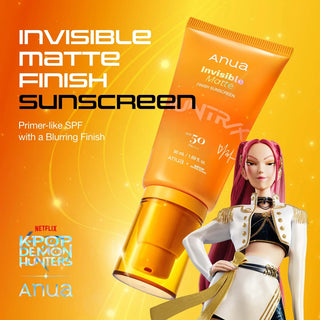 Anua Invisible Matte Finish Sunscreen SPF50+ PA++++ 50ml KPop Demon Hunters Mira Edition fragrance-free Korean sunscreen with no white cast, sebum control and pore-blurring matte finish in UAE.
