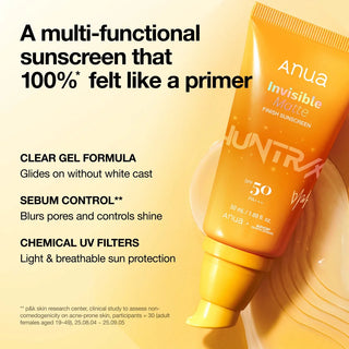 Anua Invisible Matte Finish Sunscreen SPF50+ PA++++ 50ml KPop Demon Hunters Mira Edition fragrance-free Korean sunscreen with no white cast, sebum control and pore-blurring matte finish in UAE.