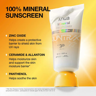 Anua Mineral Weightless Finish Sunscreen SPF50 PA++++ 50ml KPop Demon Hunters Zoey Edition with Zinc Oxide, Panthenol, Allantoin and Ceramide for sensitive-skin mineral UV protection in UAE.