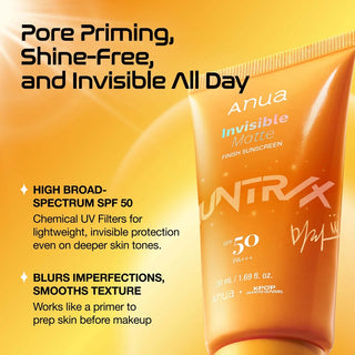 Anua Invisible Matte Finish Sunscreen SPF50+ PA++++ 50ml KPop Demon Hunters Mira Edition fragrance-free Korean sunscreen with no white cast, sebum control and pore-blurring matte finish in UAE.