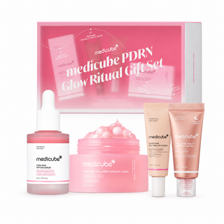 Medicube PDRN Glow Ritual Gift Set with PDRN Pink Peptide Serum 30ml, Collagen Capsule Cream 55g, PDRN Eye Cream 10ml and Collagen Night Wrapping Mask 10ml for firm hydrated glass skin in UAE.